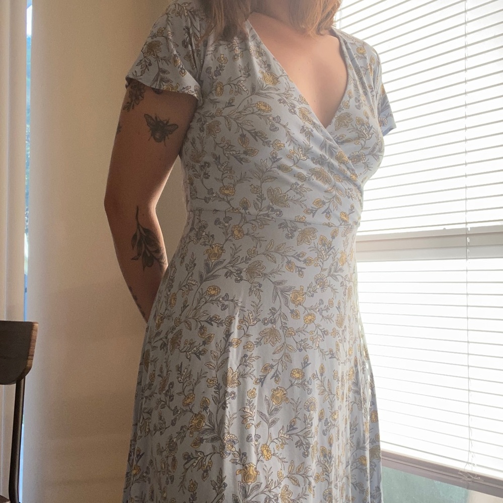Baby blue and yellow floral midi dress